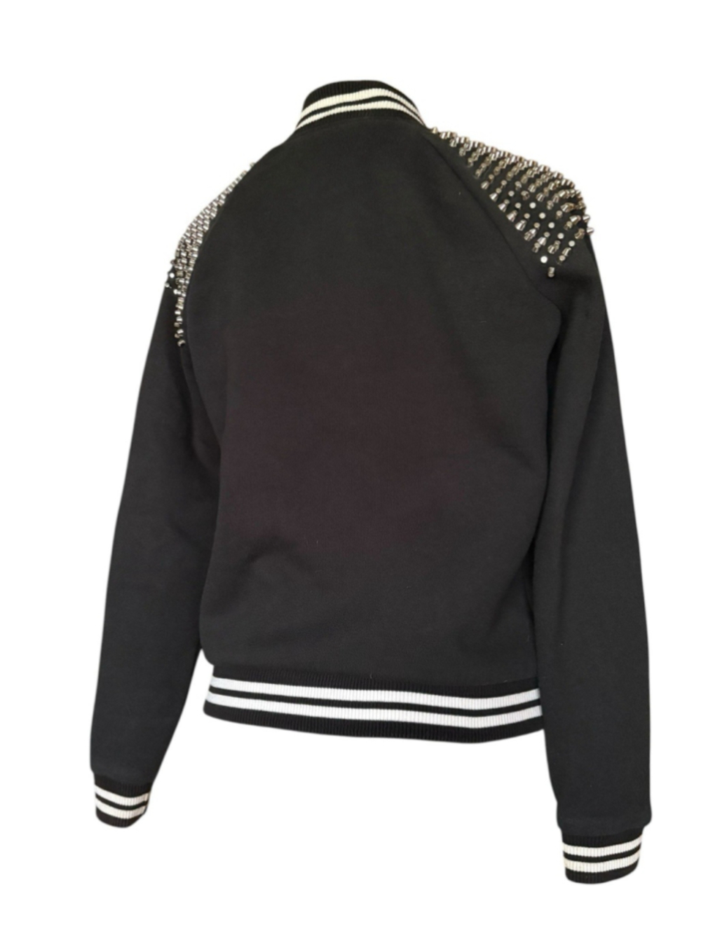 PINK Victoria Secret Black Studded Varsity Bomber Jacket Small Coat - Picture 4 of 11